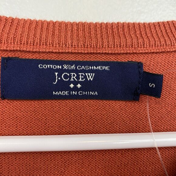 J Crew Sweater Mens S Orange Long Sleeve V Neck Cotton Cashmere NWT - Picture 3 of 9